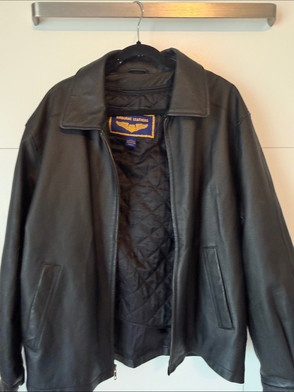 Men's Black Leather Bomber Jacket - Classic Quilted Lining